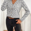 Lune cardigan de mujer con estampado de leopardo, cuello en v, manga larga y abotonadura sencilla, para otono/invierno