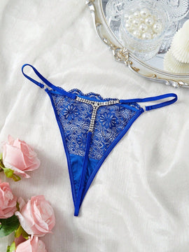 Midnightglam 1 pieza tanga de encaje sexy decorado con cristales para mujeres