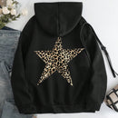 Ezwear sudadera con capucha de felpa con estampado de leopardo y estrella, otono/invierno
