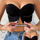 Sujetador sexy de encaje negro con media copa para mujeres, con broche frontal, facil de poner, con tirantes desmontables, sujetador invisible para multiples formas de uso