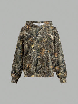 Muchic sudadera con capucha con estampado de leopardo minimalista informal, impreso en toda la prenda, otono invierno