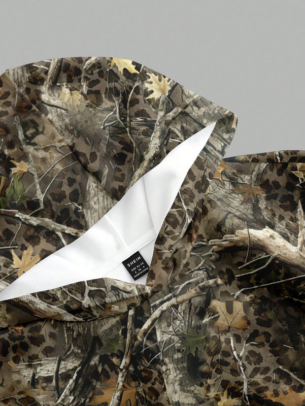 Muchic sudadera con capucha con estampado de leopardo minimalista informal, impreso en toda la prenda, otono invierno