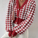 Essnce cardigan casual de mujer con botones y mangas de farol, dobladillo ancho y estampado de pata de gallo
