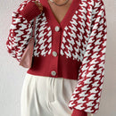 Essnce cardigan casual de mujer con botones y mangas de farol, dobladillo ancho y estampado de pata de gallo