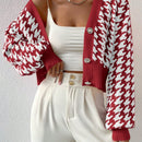 Essnce cardigan casual de mujer con botones y mangas de farol, dobladillo ancho y estampado de pata de gallo