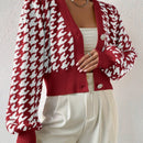 Essnce cardigan casual de mujer con botones y mangas de farol, dobladillo ancho y estampado de pata de gallo