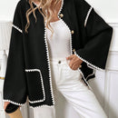 Frenchy chaqueta casual de mujer con estampado de leopardo, manga acampanada, para otono/invierno, de terciopelo con estampado de felpa (tela no esponjosa), con bolsillos delanteros con botones de color contrastante. chaqueta casual de manga larga