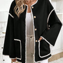 Frenchy chaqueta casual de mujer con estampado de leopardo, manga acampanada, para otono/invierno, de terciopelo con estampado de felpa (tela no esponjosa), con bolsillos delanteros con botones de color contrastante. chaqueta casual de manga larga