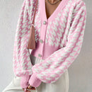 Essnce cardigan casual de mujer con botones y mangas de farol, dobladillo ancho y estampado de pata de gallo