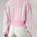 Essnce cardigan casual de mujer con botones y mangas de farol, dobladillo ancho y estampado de pata de gallo