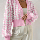 Essnce cardigan casual de mujer con botones y mangas de farol, dobladillo ancho y estampado de pata de gallo