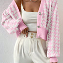 Essnce cardigan casual de mujer con botones y mangas de farol, dobladillo ancho y estampado de pata de gallo