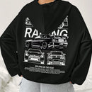 Ezwear sudadera con capucha de grafico de automovil retro casual para mujer, pullover oversize, otono e invierno