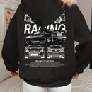 Ezwear sudadera con capucha de grafico de automovil retro casual para mujer, pullover oversize, otono e invierno