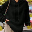 Ezwear sudadera holgada con capucha y estampado grafico cristiano "amar como jesus" con cara sonriente y texto para mujer