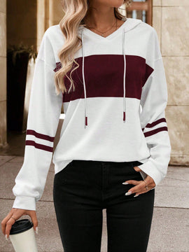 Lune sudadera con capucha de manga larga y hombros caidos para mujer, estampado floral minimalista y holgado, otono