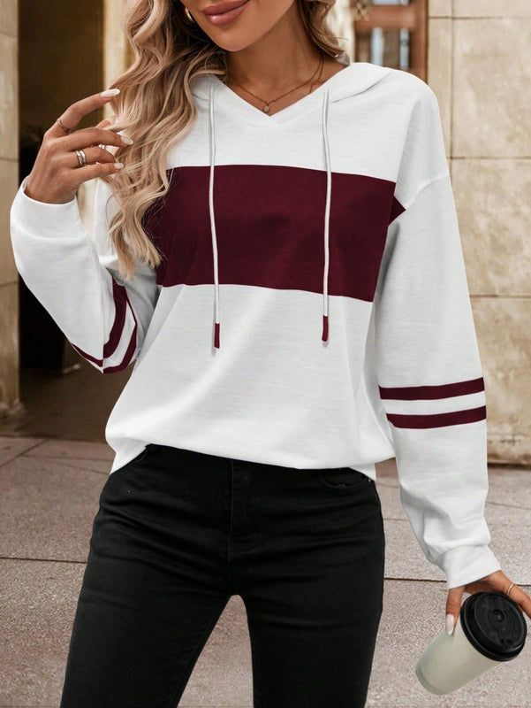 Lune sudadera con capucha de manga larga y hombros caidos para mujer, estampado floral minimalista y holgado, otono