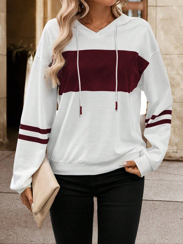 Lune sudadera con capucha de manga larga y hombros caidos para mujer, estampado floral minimalista y holgado, otono