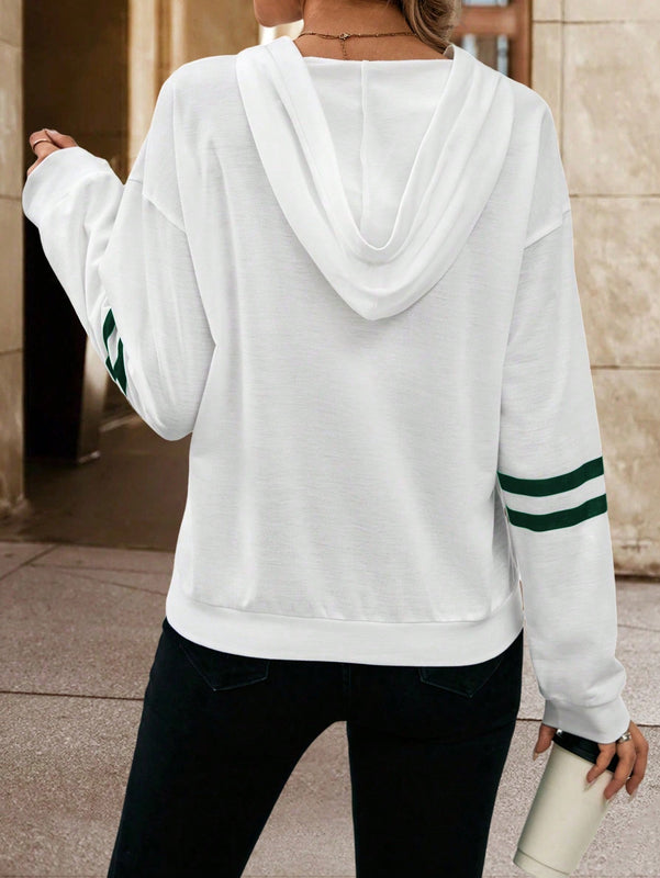Lune sudadera con capucha de manga larga y hombros caidos para mujer, estampado floral minimalista y holgado, otono