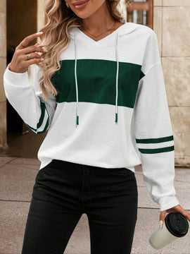 Lune sudadera con capucha de manga larga y hombros caidos para mujer, estampado floral minimalista y holgado, otono