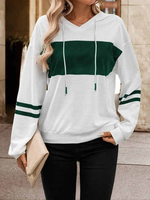 Lune sudadera con capucha de manga larga y hombros caidos para mujer, estampado floral minimalista y holgado, otono