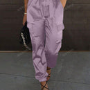 Pantalones cargo de mujer con bolsillo con solapa, cordon y cintura elastica