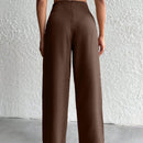 Pantalones de pierna ancha de lino beige para mujer petite