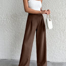 Petite pantalon de pierna ancha de lino beige para mujeres de estatura baja