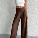 Pantalones de pierna ancha de lino beige para mujer petite