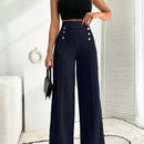 Pantalon palazzo de pierna ancha blanco con detalle de boton