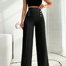 Pantalon palazzo de pierna ancha blanco con detalle de boton