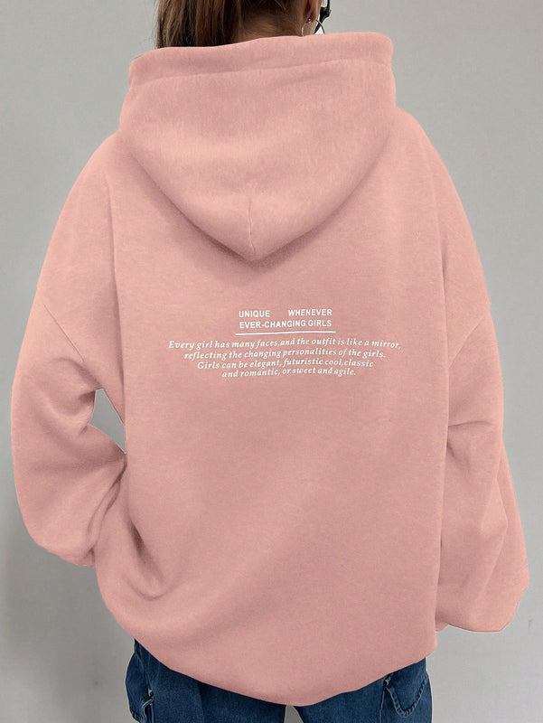 Dazy sudadera con capucha de manga larga con estampado de letras minimalista, uso diario informal