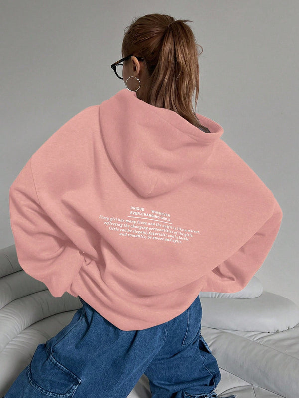 Dazy sudadera con capucha de manga larga con estampado de letras minimalista, uso diario informal