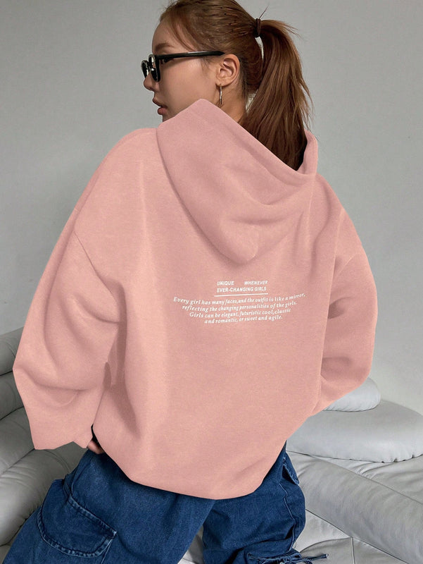 Dazy sudadera con capucha de manga larga con estampado de letras minimalista, uso diario informal
