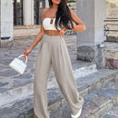 Pantalones anchos de lino solido para mujer
