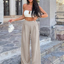 Pantalones casuales anchos de pierna ancha con cintura alta y pliegues para mujeres