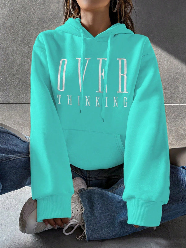 Moosta sudadera con capucha de manga larga para mujer con bordado de letras y bolsillo, para uso casual diario