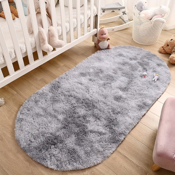 Alfombra de Área Ovalada y Lujosa en Tie-Dye Gris - Suave, Antideslizante de Poliéster, Ideal para Dormitorio, Sala de Estar, Entrada, Pasillo - Fácil de Cuidar, Ligera, Adorno Decorativo para el Hogar, Alfombras para Sala de Estar