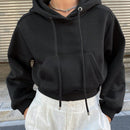 Dazy sudadera con capucha corta de unicolor informal para mujer, de manga larga, para otono/invierno