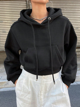 Dazy sudadera con capucha corta de unicolor informal para mujer, de manga larga, para otono/invierno
