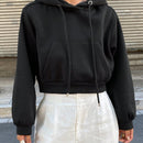 Dazy sudadera con capucha corta de unicolor informal para mujer, de manga larga, para otono/invierno