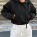 Dazy sudadera con capucha corta de unicolor informal para mujer, de manga larga, para otono/invierno