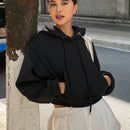 Dazy sudadera con capucha corta de unicolor informal para mujer, de manga larga, para otono/invierno