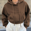 Dazy sudadera con capucha corta de unicolor informal para mujer, de manga larga, para otono/invierno