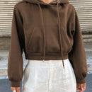 Dazy sudadera con capucha corta de unicolor informal para mujer, de manga larga, para otono/invierno