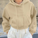 Dazy sudadera con capucha corta de unicolor informal para mujer, de manga larga, para otono/invierno