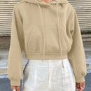 Dazy sudadera con capucha corta de unicolor informal para mujer, de manga larga, para otono/invierno
