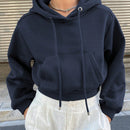 Dazy sudadera con capucha corta de unicolor informal para mujer, de manga larga, para otono/invierno