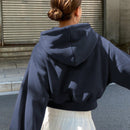 Dazy sudadera con capucha corta de unicolor informal para mujer, de manga larga, para otono/invierno