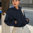 Dazy sudadera con capucha corta de unicolor informal para mujer, de manga larga, para otono/invierno
